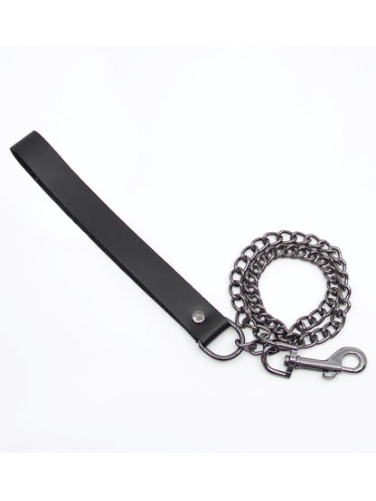 Love In Leather Chain Leash Black/Pewter
