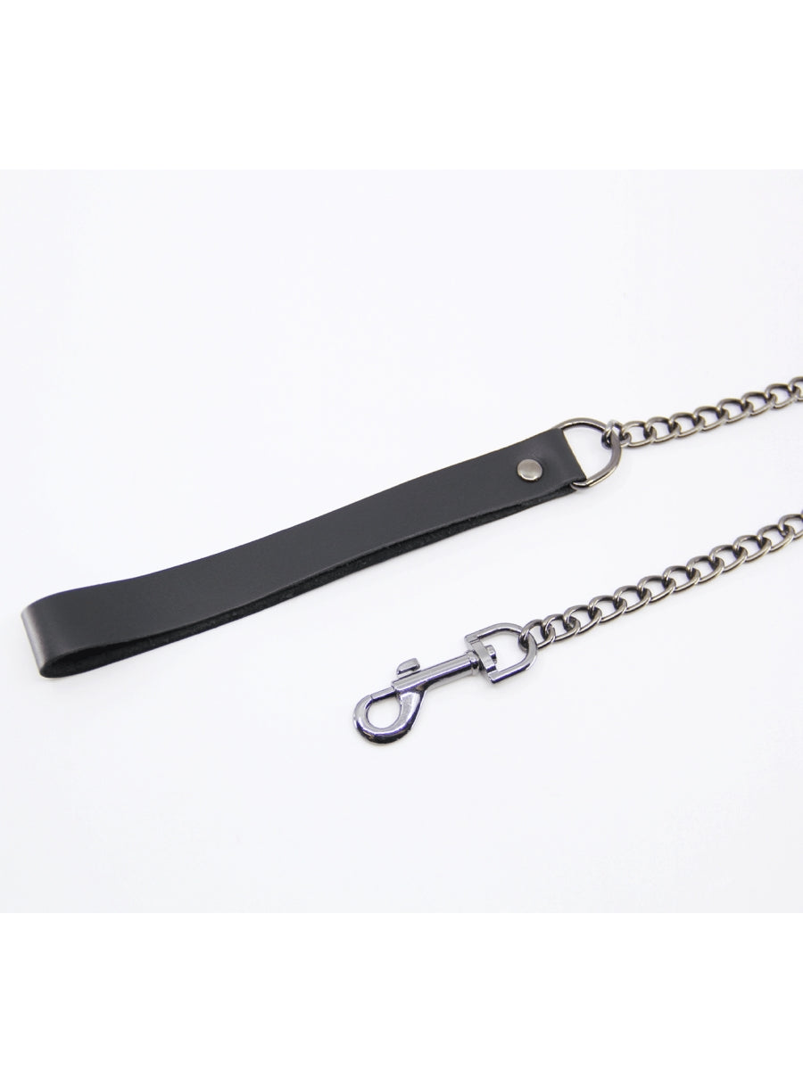 Love In Leather Chain Leash Black/Pewter