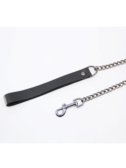 Love In Leather Chain Leash Black/Pewter