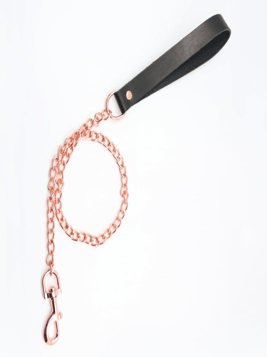 Love In Leather Chain Leash Black/Rose Gold