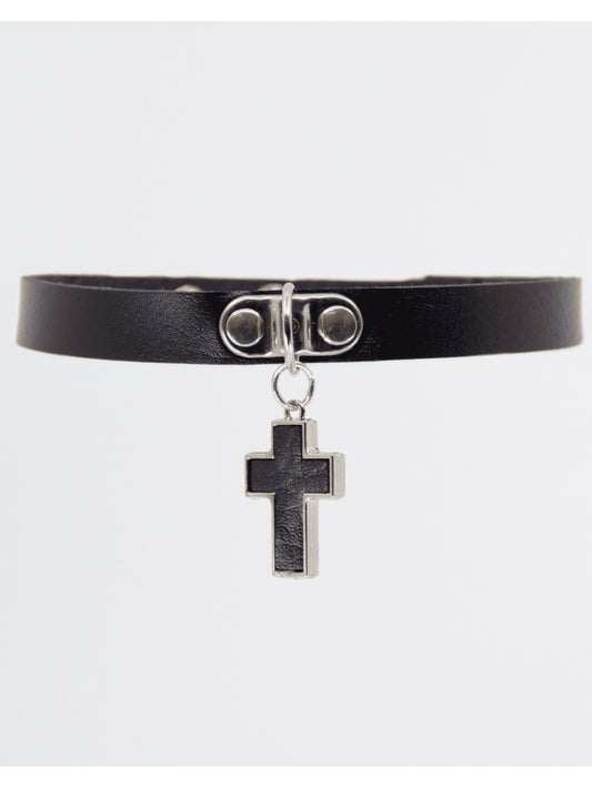 Love In Leather Choker with Cross Pendant