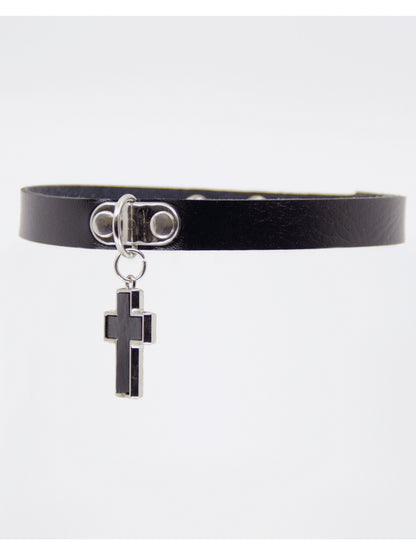 Love In Leather Choker with Cross Pendant