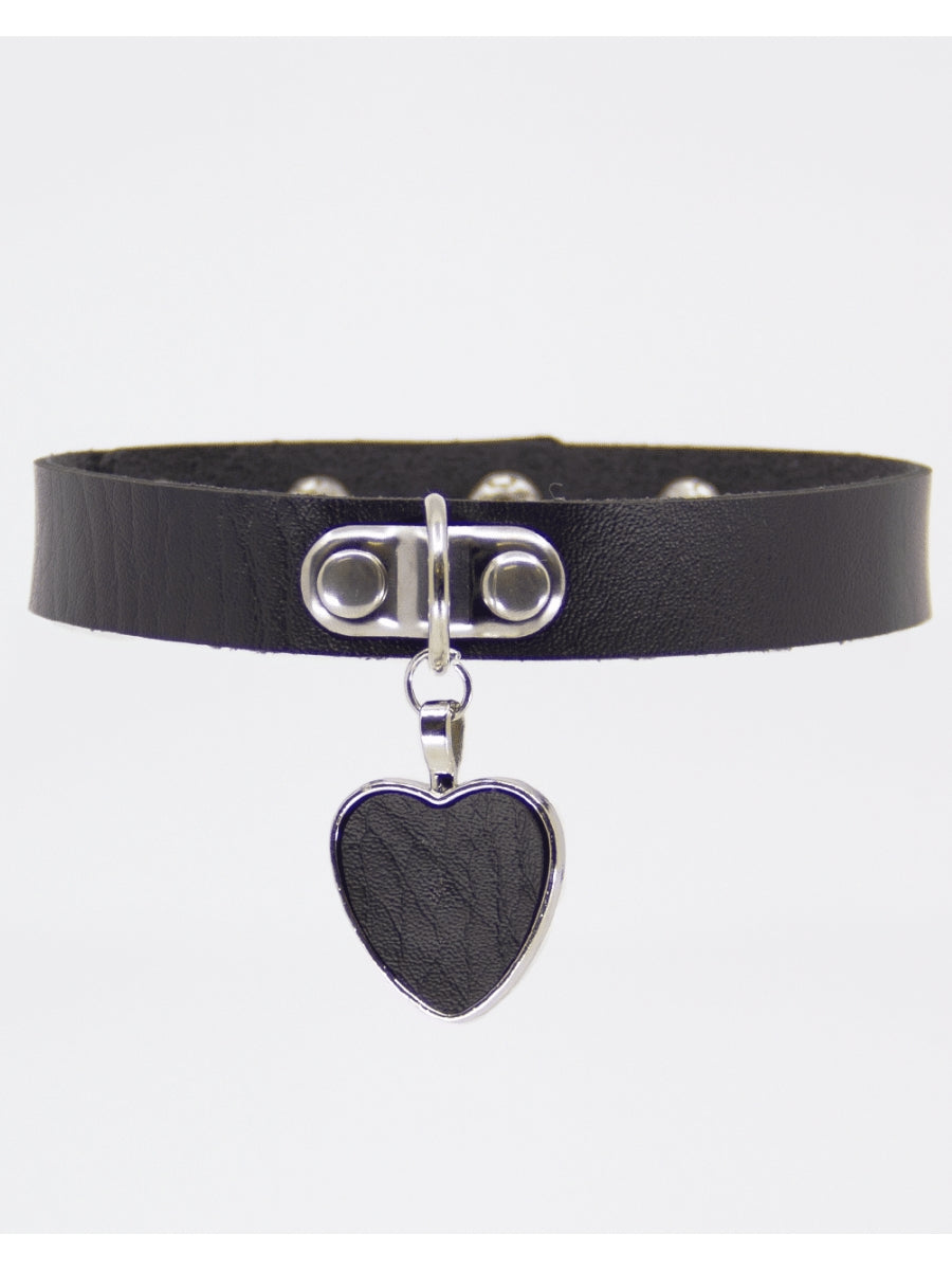 Love In Leather Choker with Heart Pendant