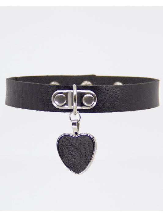 Love In Leather Choker with Heart Pendant