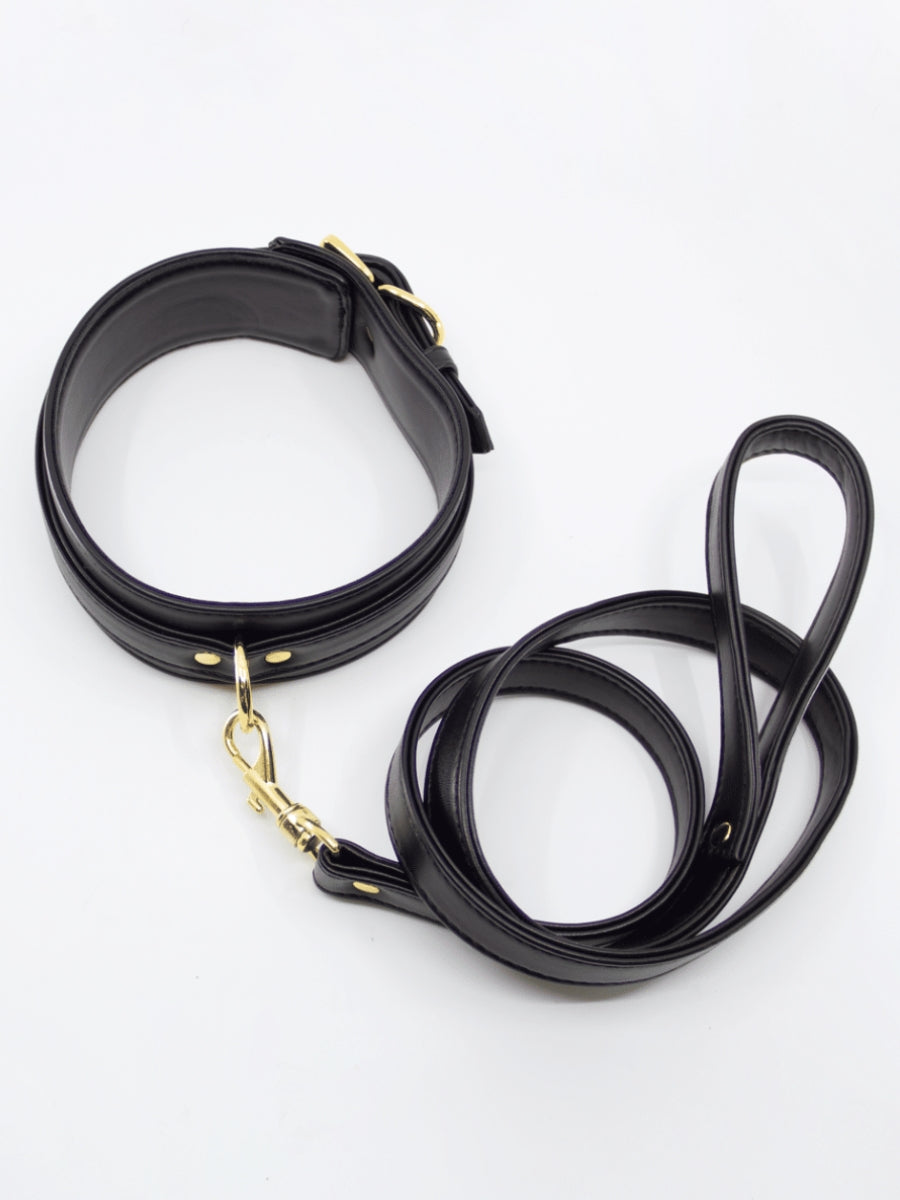 Love In Leather Faux Leather Collar & Lead Black