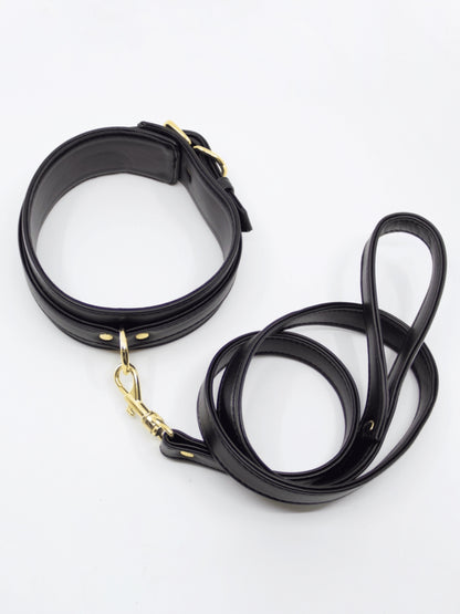 Love In Leather Faux Leather Collar & Lead Black