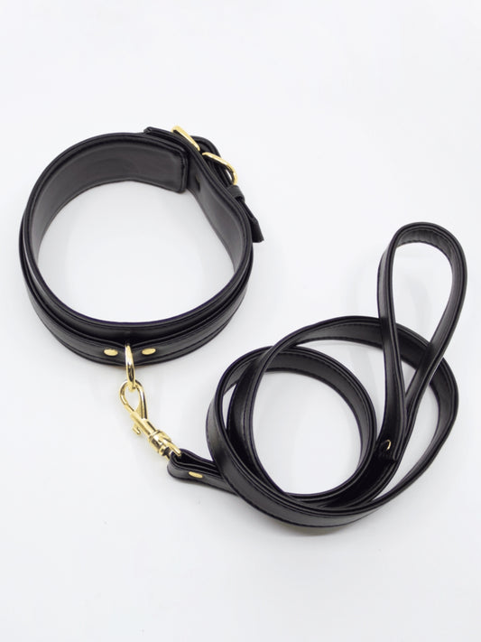 Love In Leather Faux Leather Collar & Lead Black
