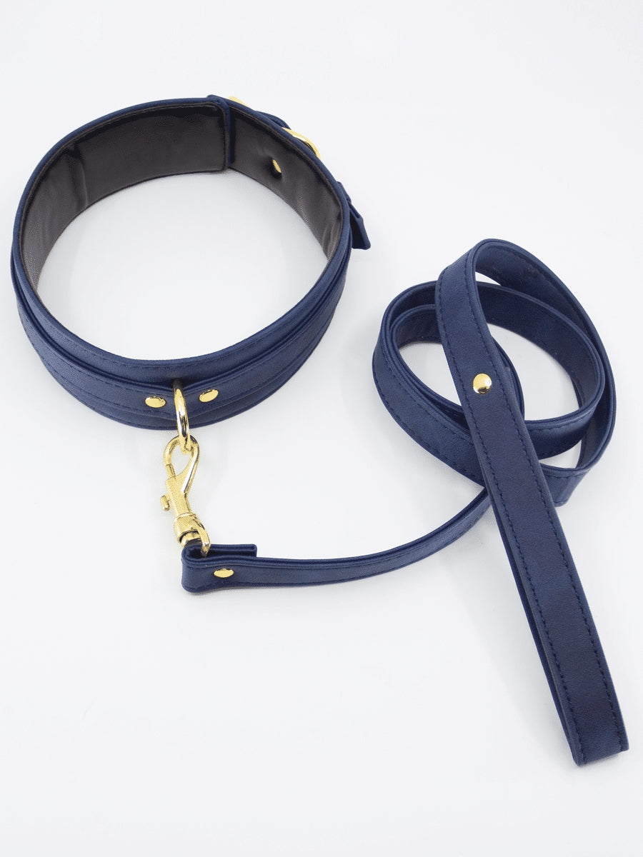 Love In Leather Faux Leather Collar & Lead Blue
