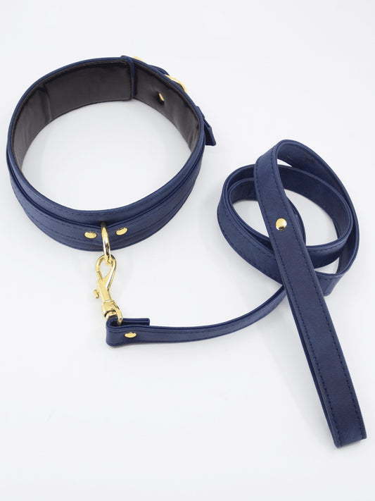 Love In Leather Faux Leather Collar & Lead Blue