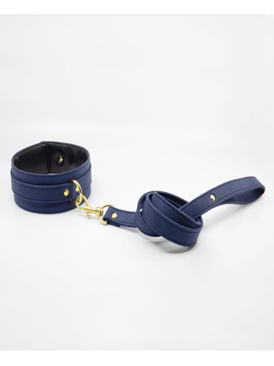 Love In Leather Faux Leather Collar & Lead Blue