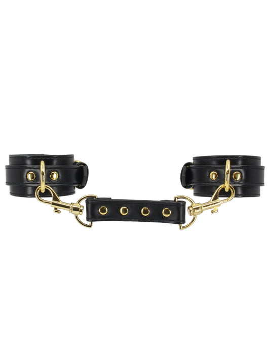 Love In Leather Faux Leather Hand Cuffs Black-Gold