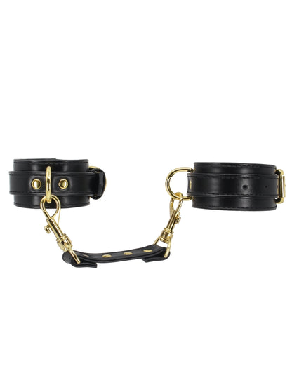 Love In Leather Faux Leather Hand Cuffs Black-Gold