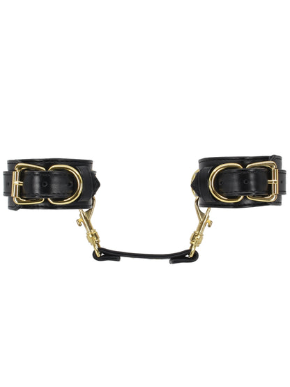 Love In Leather Faux Leather Hand Cuffs Black-Gold