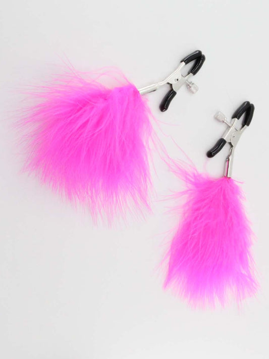 Love In Leather Feather Nipple Clamps Hot Pink
