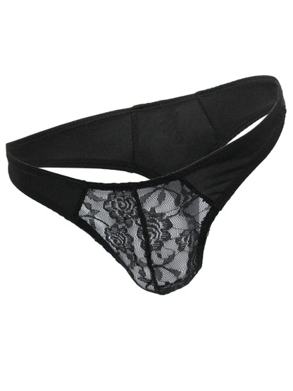 Love In Leather Mens Lace & Lycra G-String Black L/XL