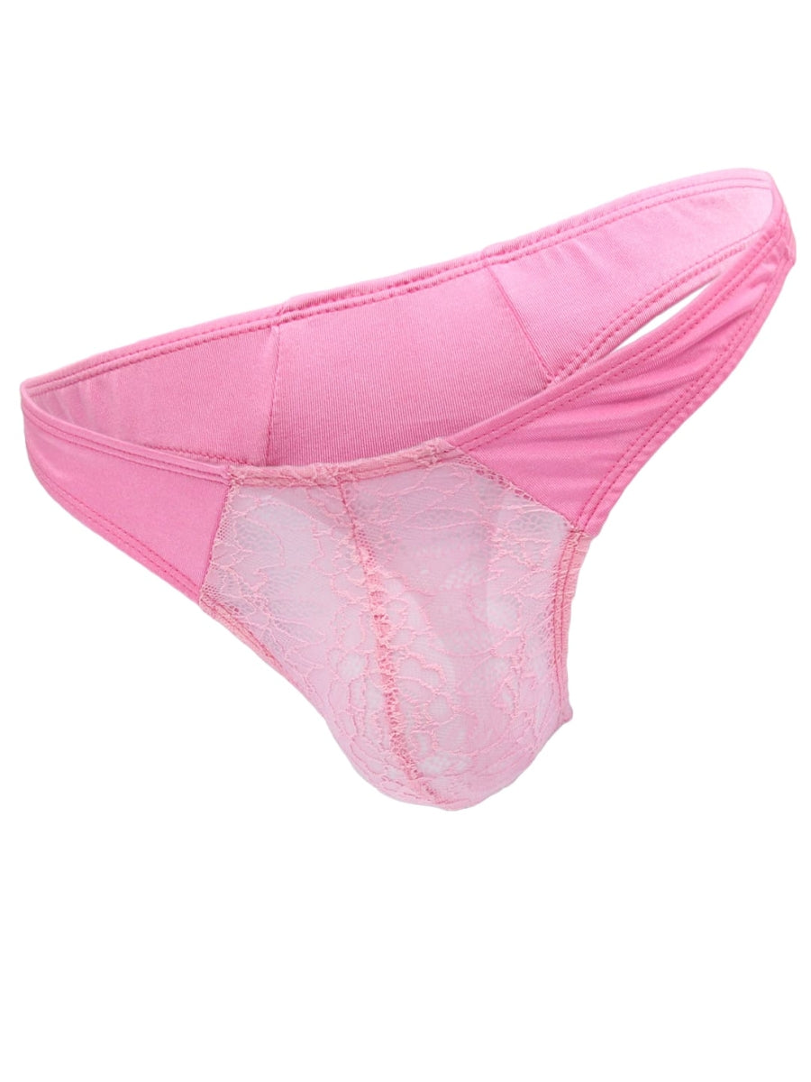 Love In Leather Mens Lace & Lycra G-String Hot Pink S/M