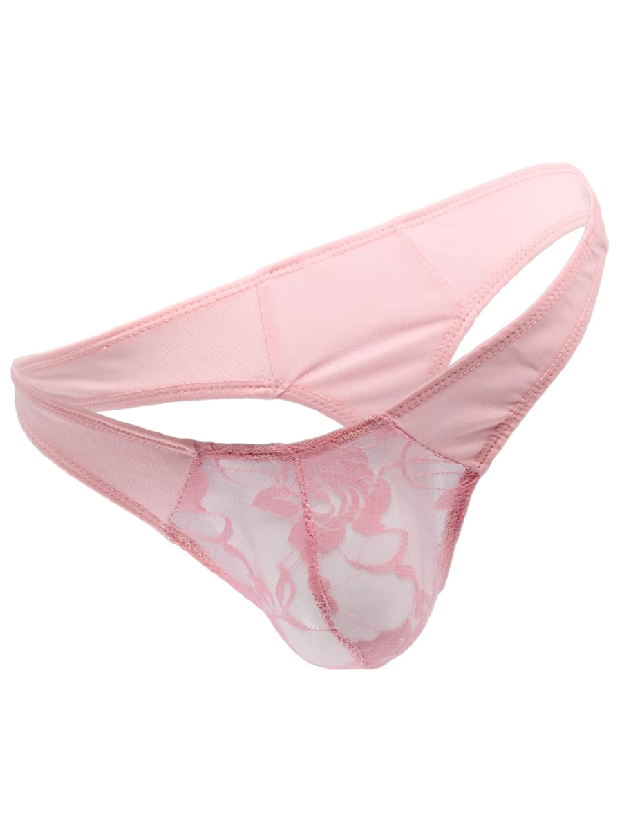 Love In Leather Mens Lace & Lycra G-String Pink L/XL