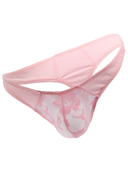 Love In Leather Mens Lace & Lycra G-String Pink L/XL