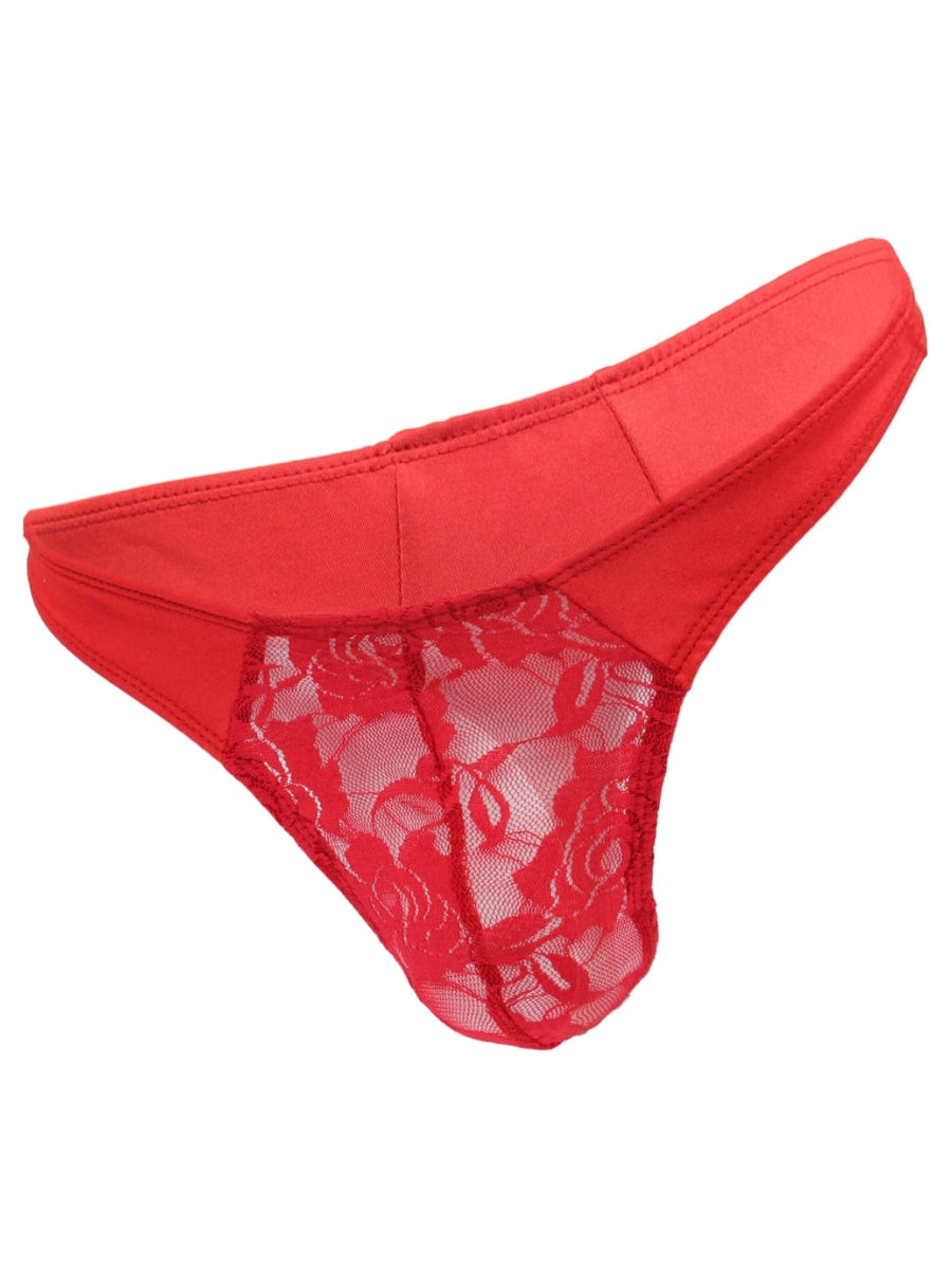 Love In Leather Mens Lace & Lycra G-String Red L/XL