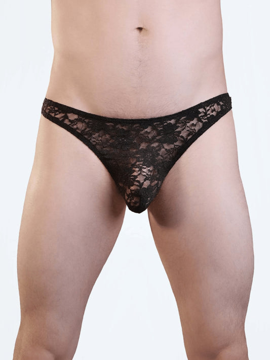 Love In Leather Mens Lace G-String Black L/XL