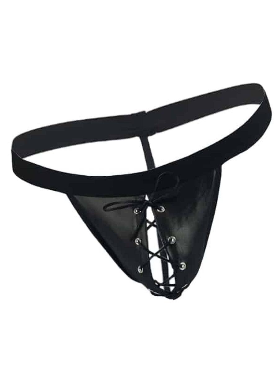 Love In Leather Mens Wet Look Lace Up G-String L/XL