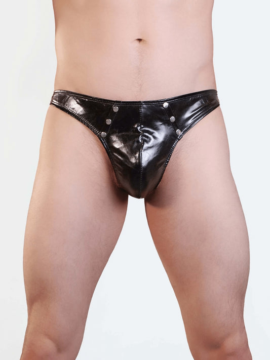 Love In Leather Mens Wet Look Studded G-String Black L/XL