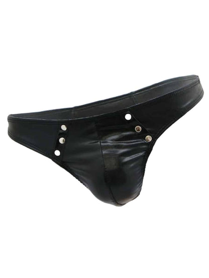 Love In Leather Mens Wet Look Studded G-String Black S/M