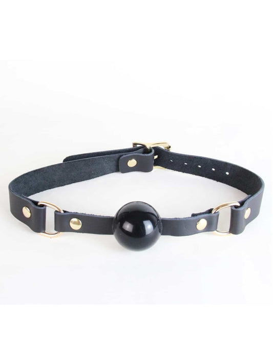 Love In Leather Rubber Ball Gag Black/Gold
