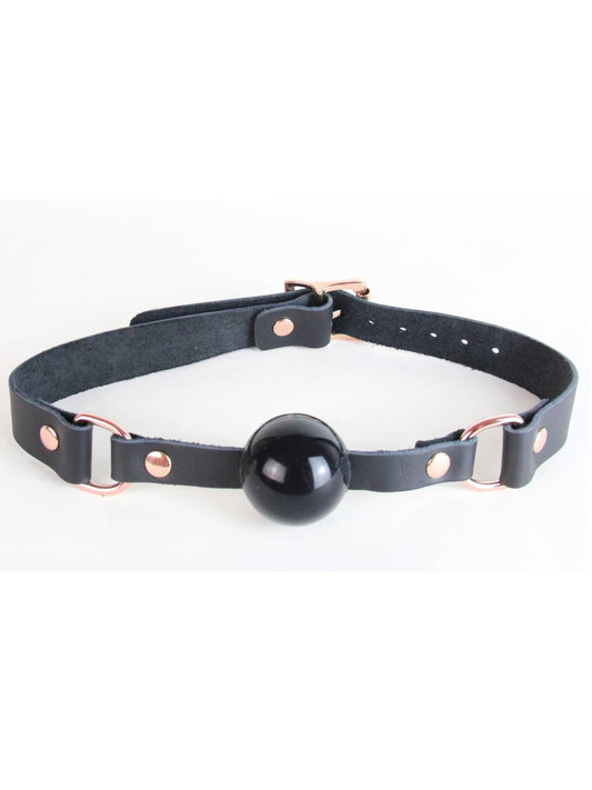 Love In Leather Rubber Ball Gag Black/Rose Gold