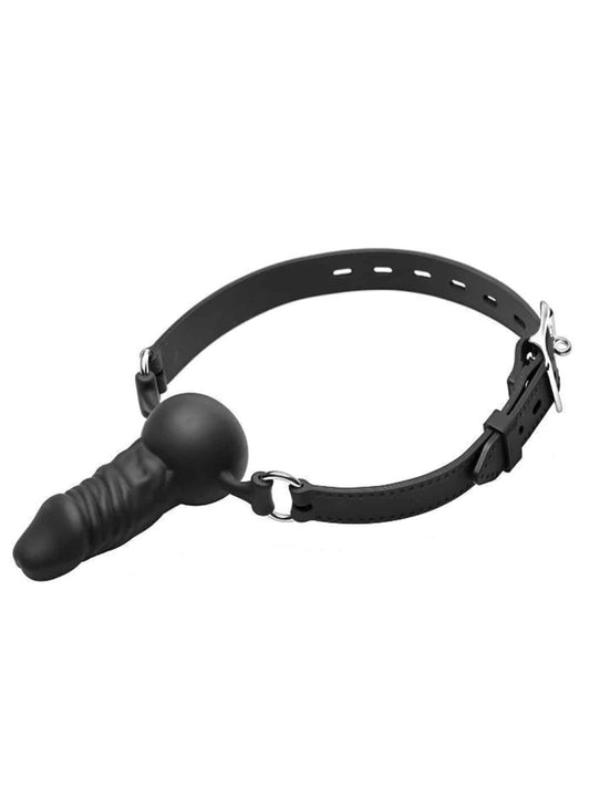Love In Leather Silicone Penis Gag Black
