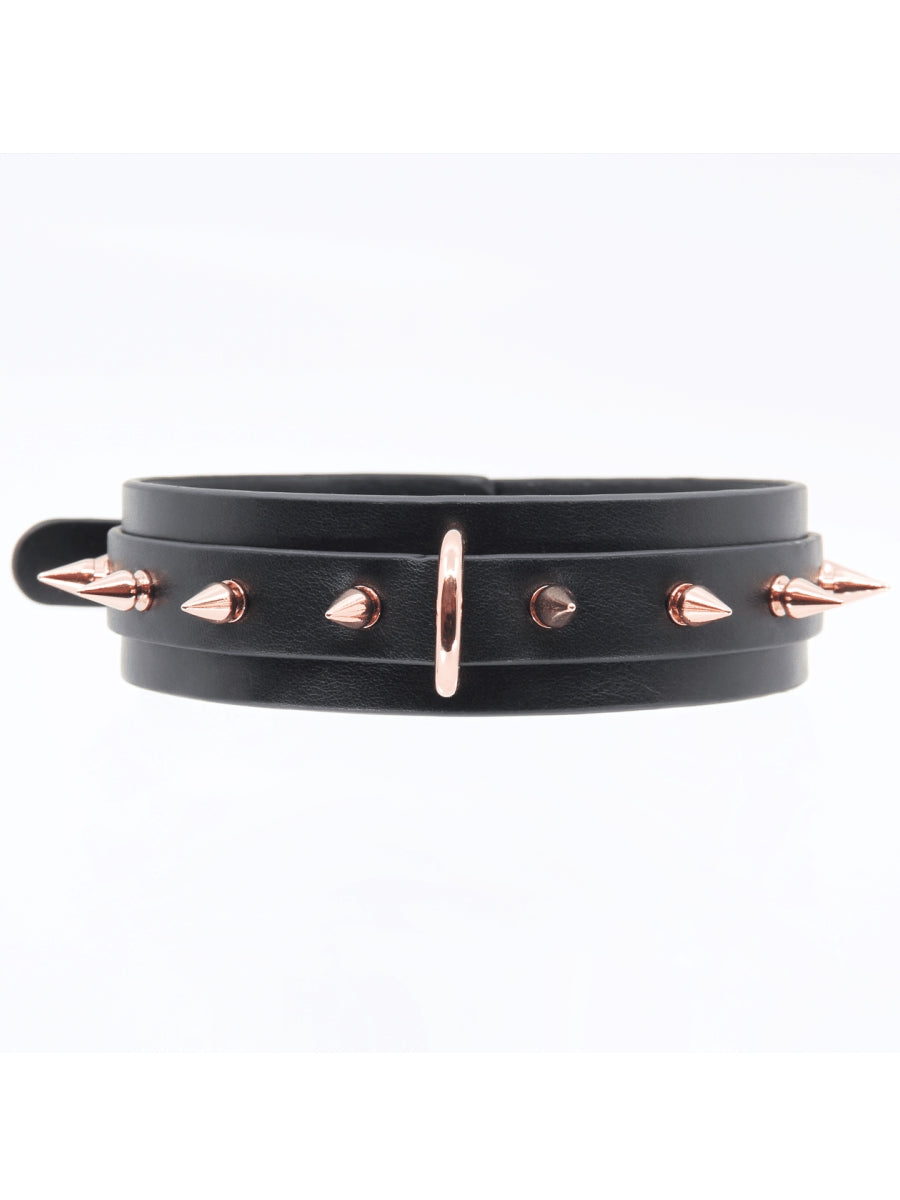Love In Leather Spiked Faux Leather Collar Black-Rose Gold