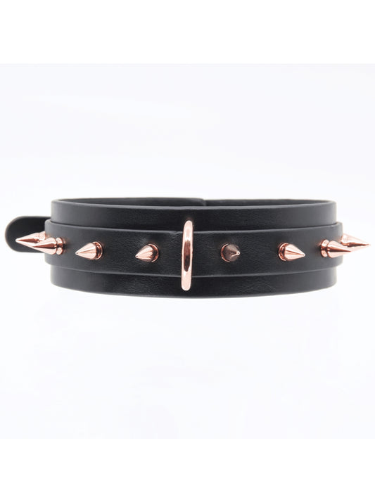 Love In Leather Spiked Faux Leather Collar Black-Rose Gold