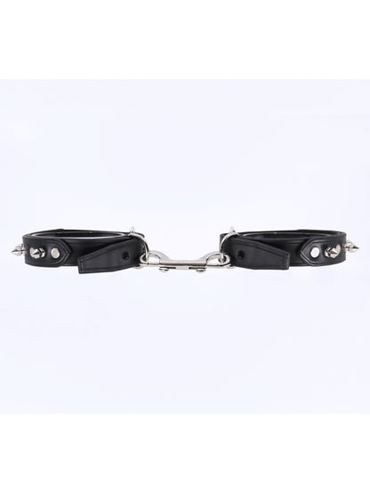 Love In Leather Spiked Leather Hand Cuffs Black-Silver