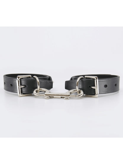 Love In Leather Spiked Leather Hand Cuffs Black-Silver