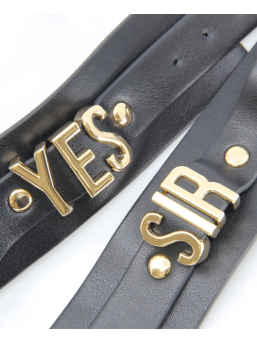 Love In Leather Yes Sir Hand Cuffs Black-Gold