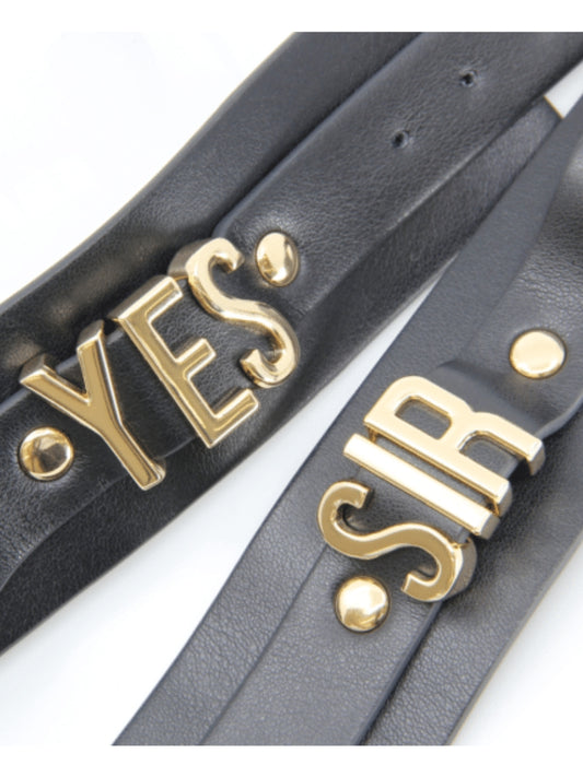 Love In Leather Yes Sir Hand Cuffs Black-Gold