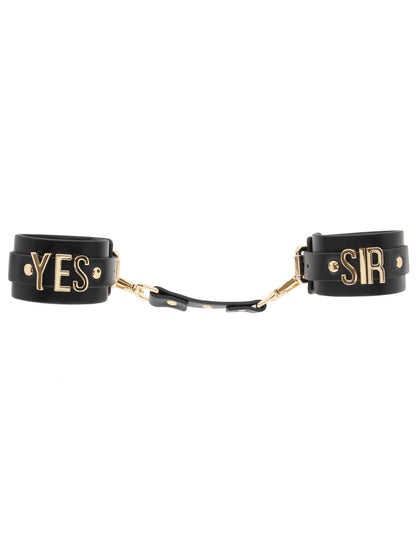 Love In Leather Yes Sir Hand Cuffs Black-Gold