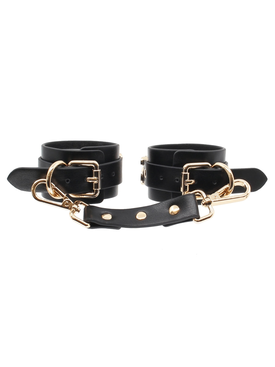 Love In Leather Yes Sir Hand Cuffs Black-Gold