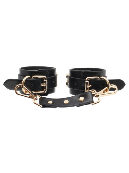 Love In Leather Yes Sir Hand Cuffs Black-Gold