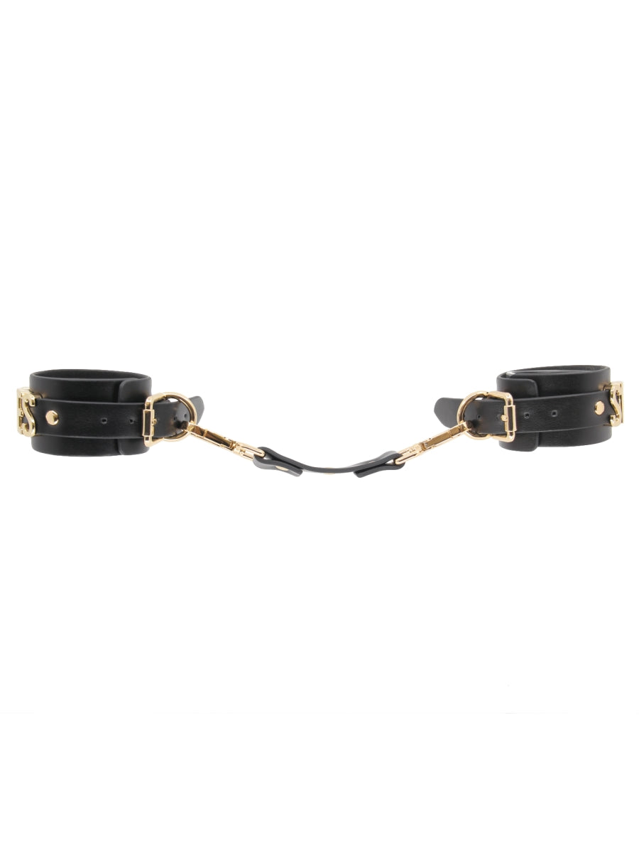 Love In Leather Yes Sir Hand Cuffs Black-Gold