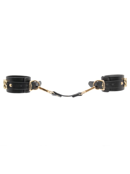 Love In Leather Yes Sir Hand Cuffs Black-Gold
