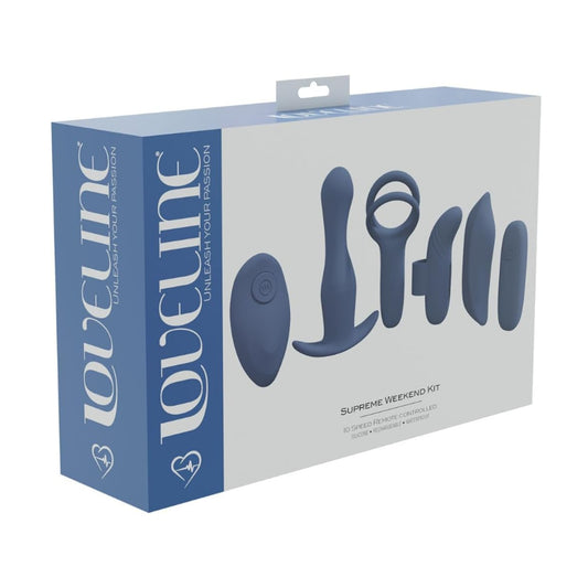 Loveline Supreme Weekend Vibrator Kit Blue in retail packaging