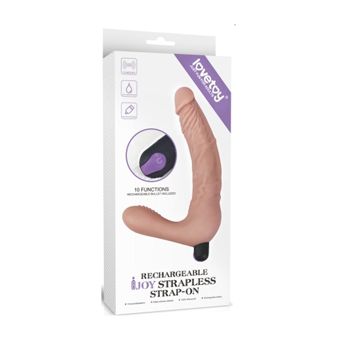 Retail box showing strapless dildo and branding
