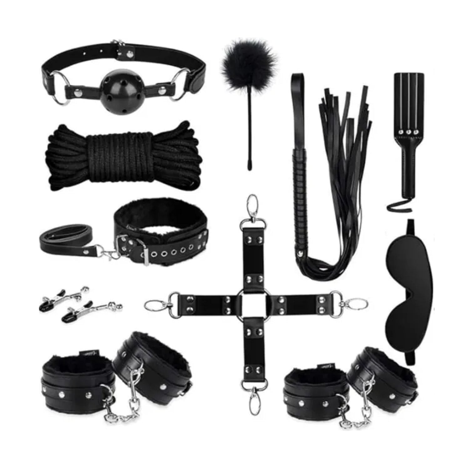 Luxe-AF 11 Piece BDSM Bondage Set Black-Chrome