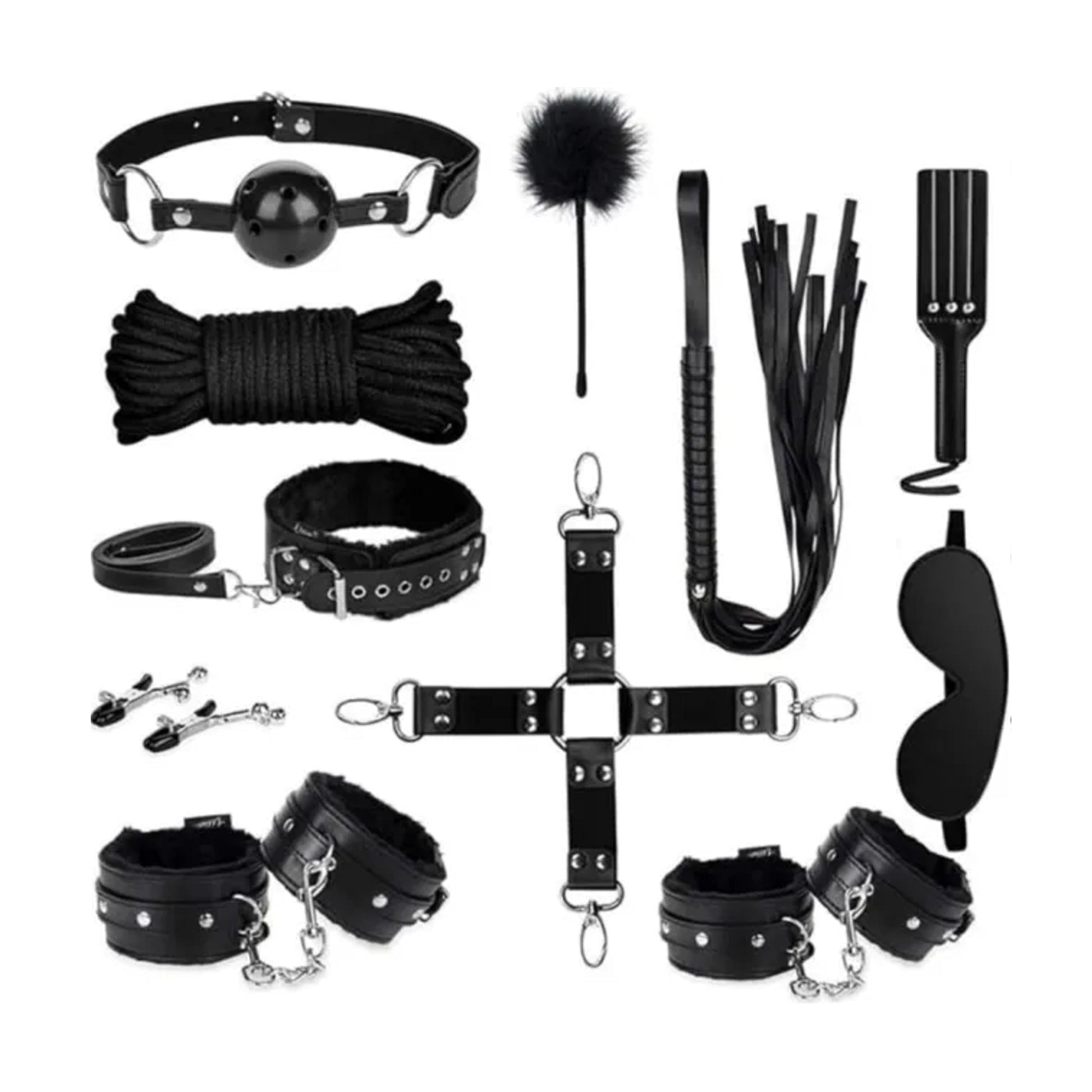 Luxe-AF 11 Piece BDSM Bondage Set Black-Chrome