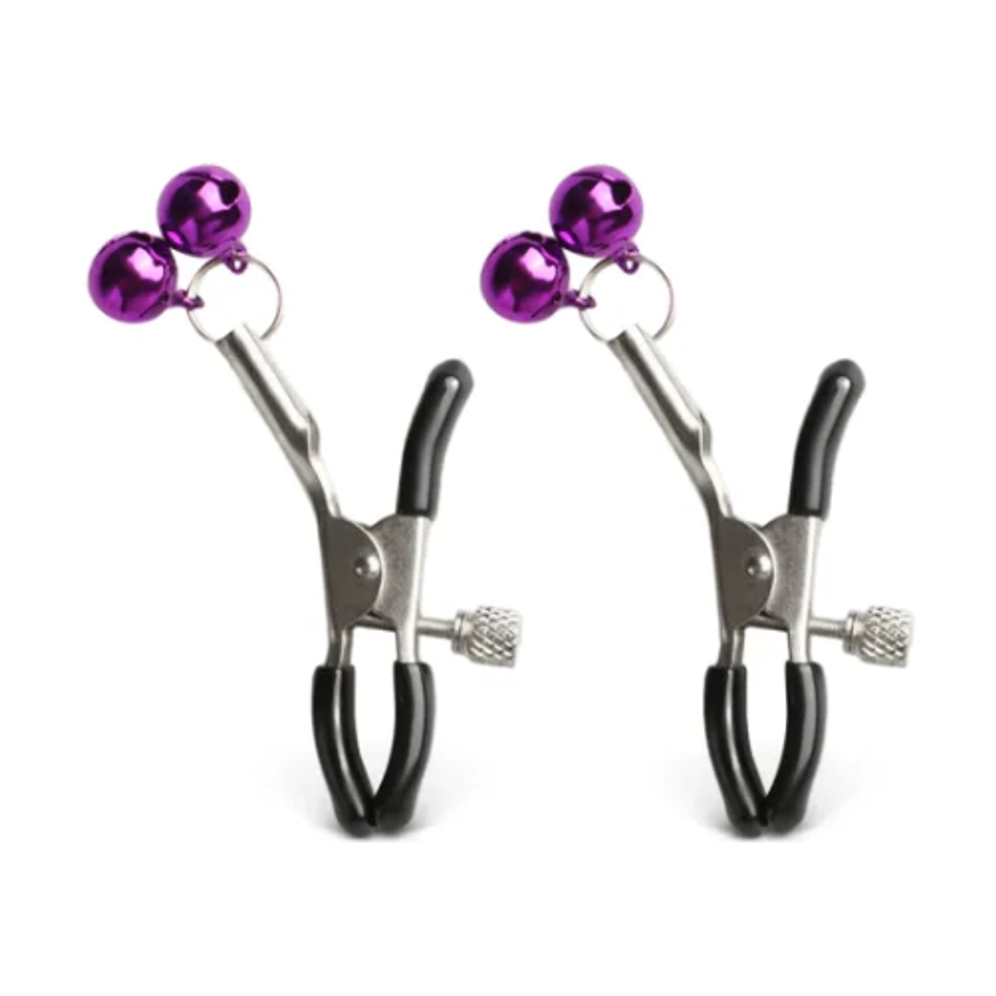 Nipple clamps with purple bell attachments