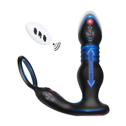 Remote control prostate massager showing thrusting action