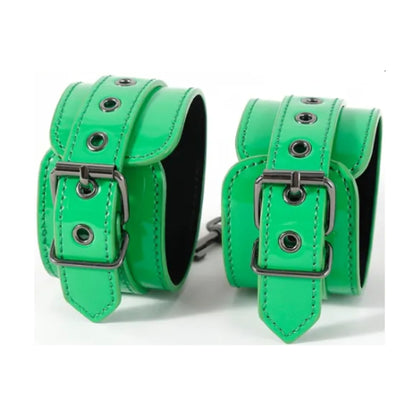 Luxe-AF Faux Leather Handcuffs Green front view