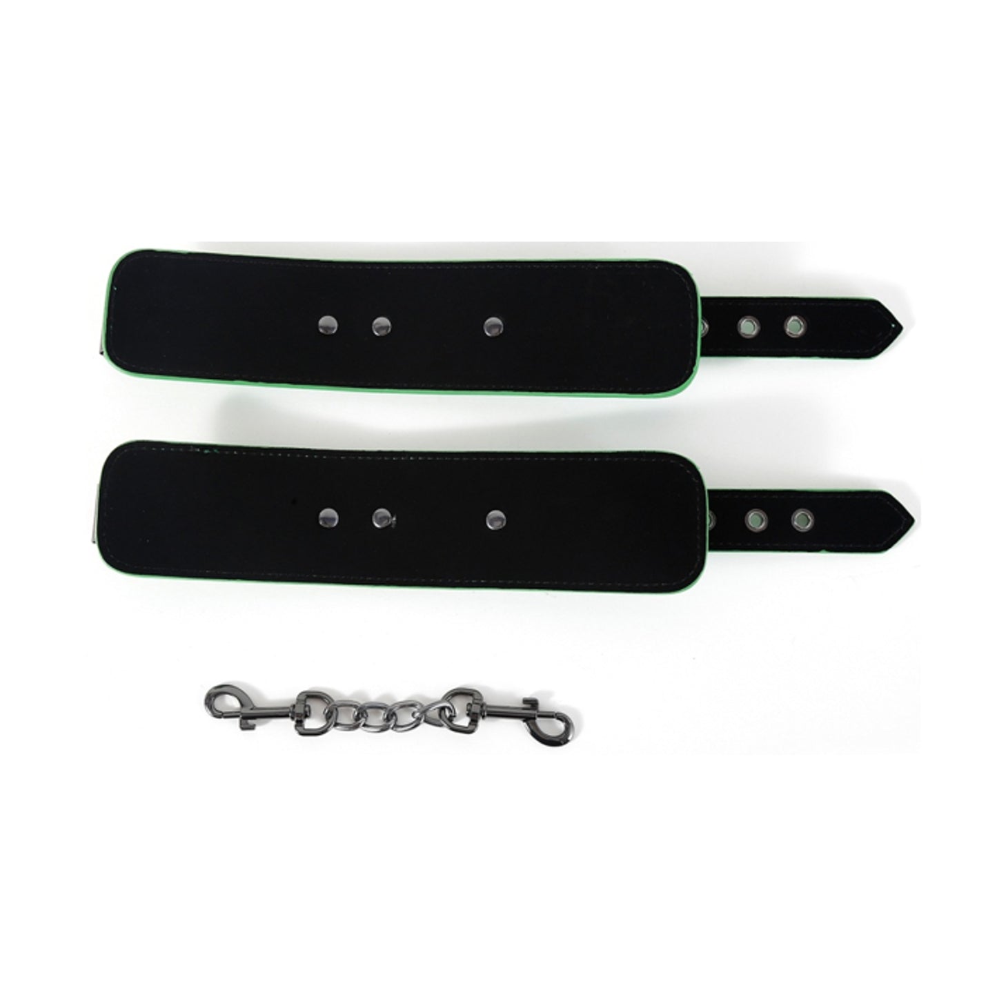 Green faux leather handcuffs with removable chain