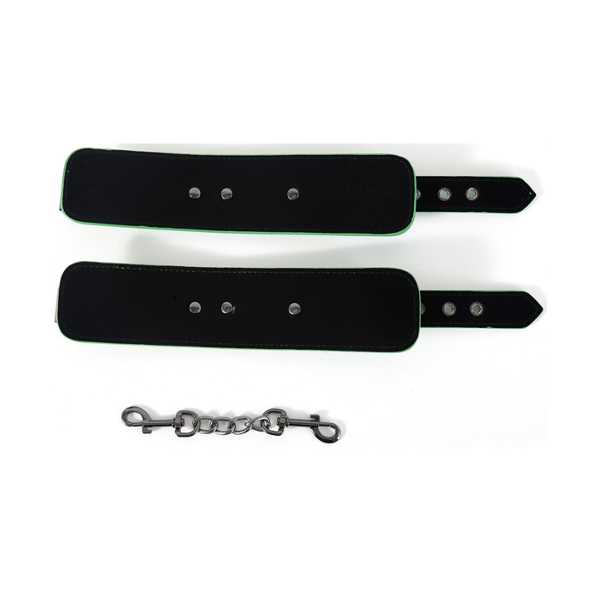 Green faux leather handcuffs with removable chain